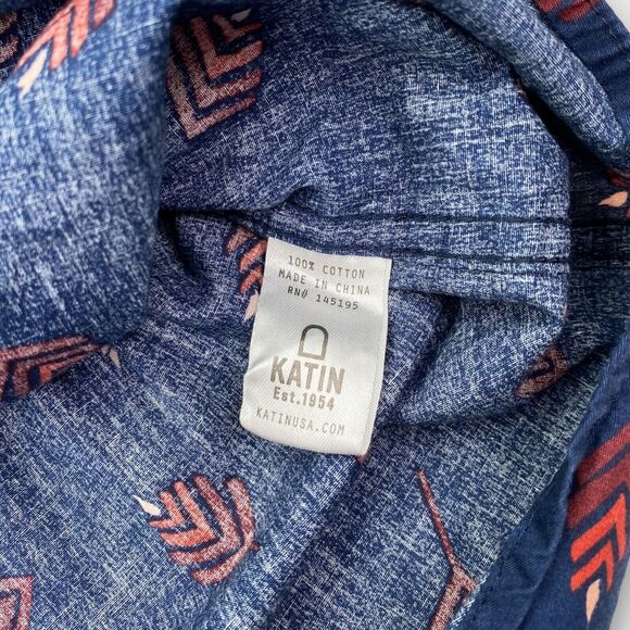 KATIN Shirt Mens Large Blue Southwest Floral Print Button Up Short Sleeve - Picture 8 of 12
